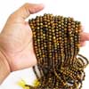 Natural Tigers Eye Smooth Round Beads Strand Length 14 Inches and Size 4mm to 6mm approx.